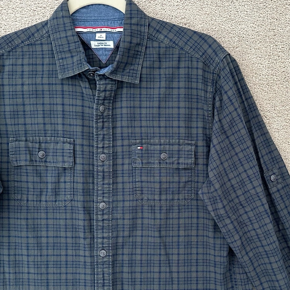 Tommy Hilfiger Fall Green & Navy Checkered Plaid Button Down Shirt